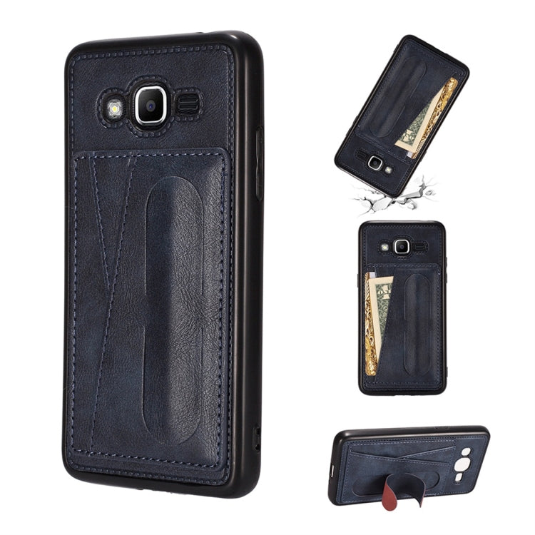 For Galaxy J2 Prime Shockproof PC + PU Protective Case with Spring Holder & Card Slot