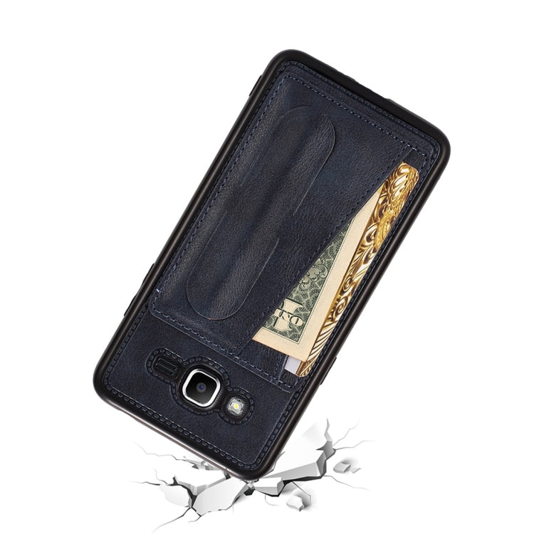For Galaxy J2 Prime Shockproof PC + PU Protective Case with Spring Holder & Card Slot