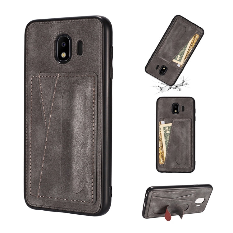 For Galaxy J4 (2018) Shockproof PC + PU Protective Case with Spring Holder & Card Slot