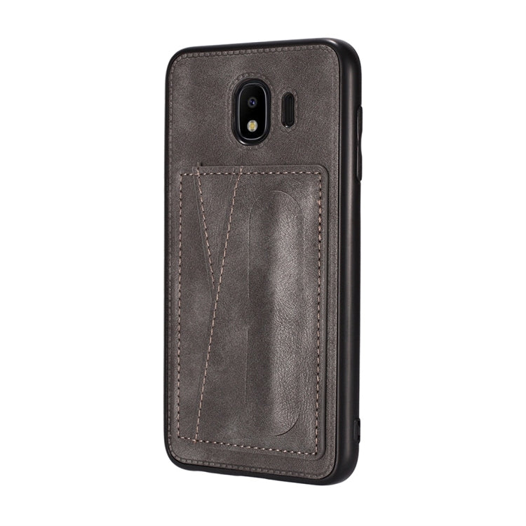 For Galaxy J4 (2018) Shockproof PC + PU Protective Case with Spring Holder & Card Slot