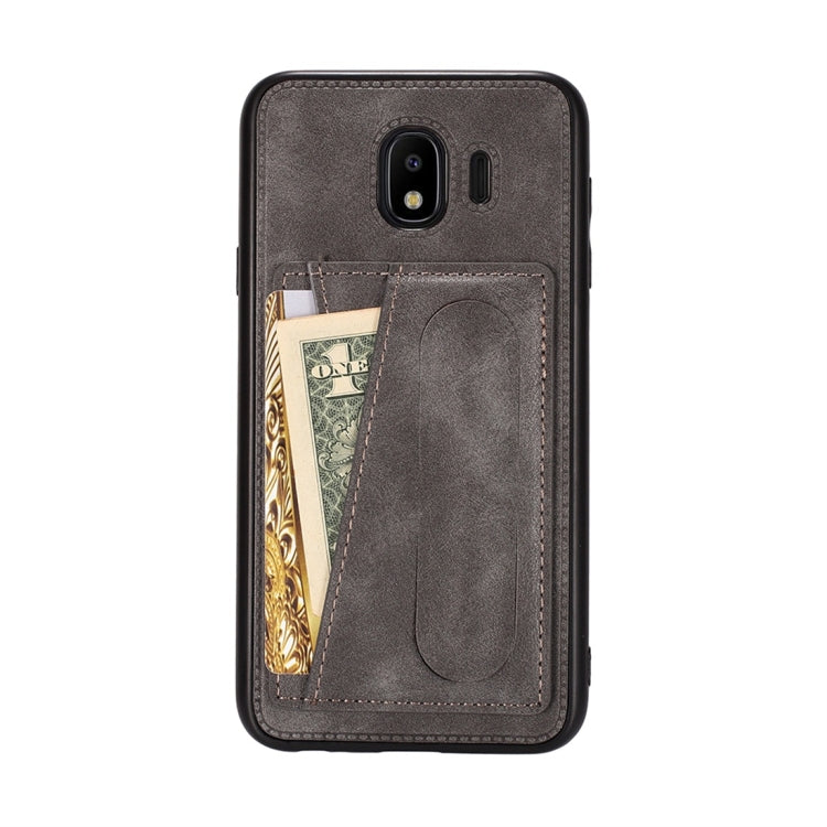For Galaxy J4 (2018) Shockproof PC + PU Protective Case with Spring Holder & Card Slot