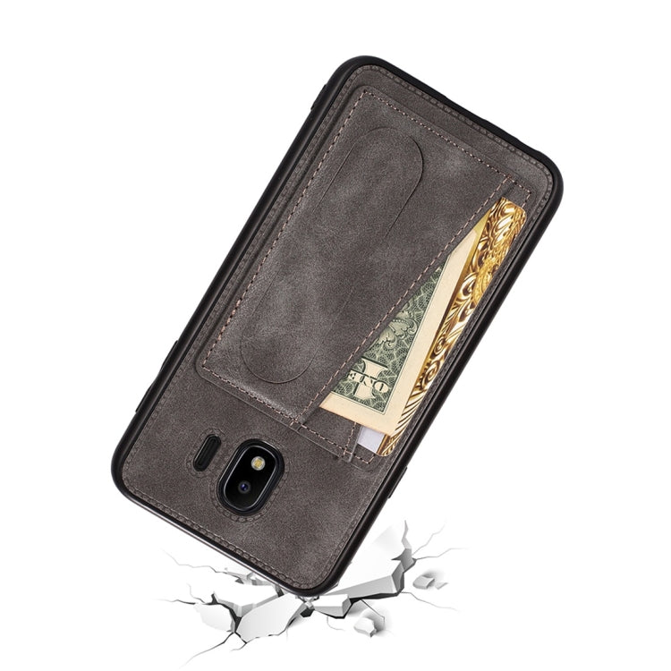 For Galaxy J4 (2018) Shockproof PC + PU Protective Case with Spring Holder & Card Slot