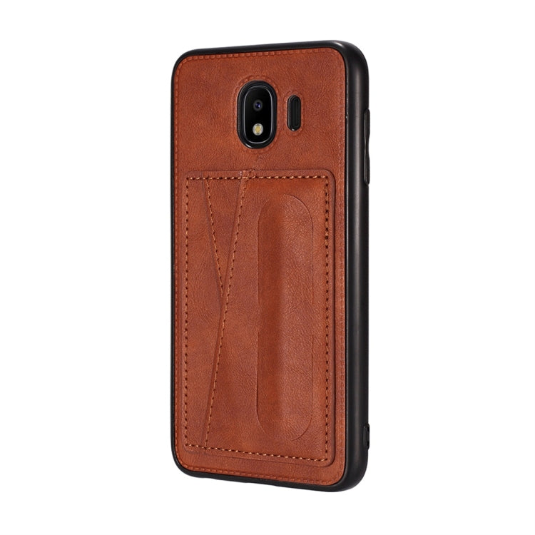 For Galaxy J4 (2018) Shockproof PC + PU Protective Case with Spring Holder & Card Slot