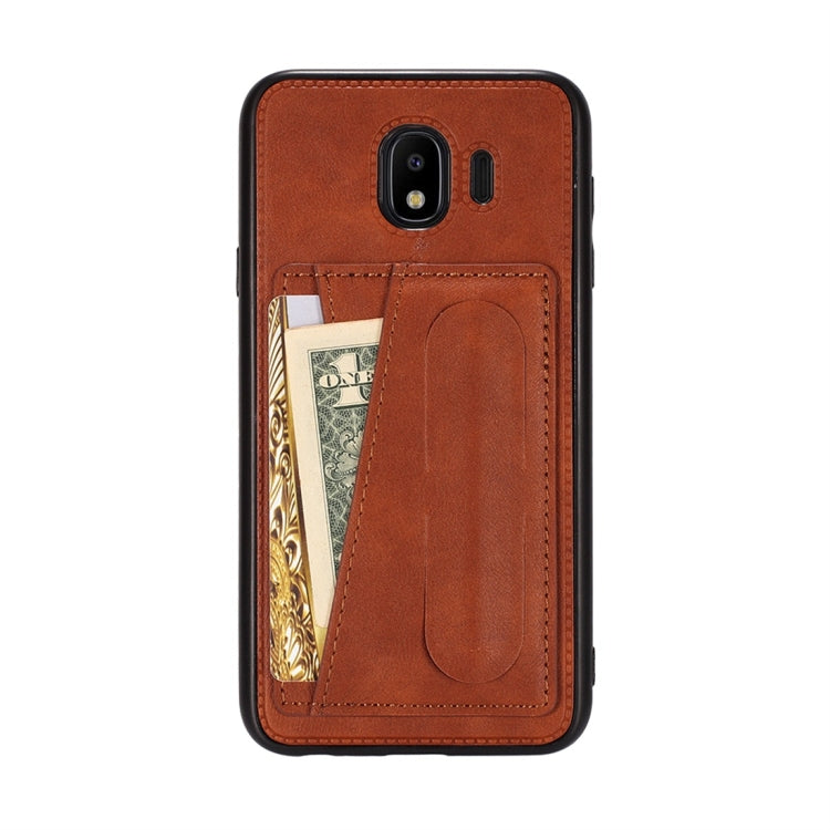 For Galaxy J4 (2018) Shockproof PC + PU Protective Case with Spring Holder & Card Slot