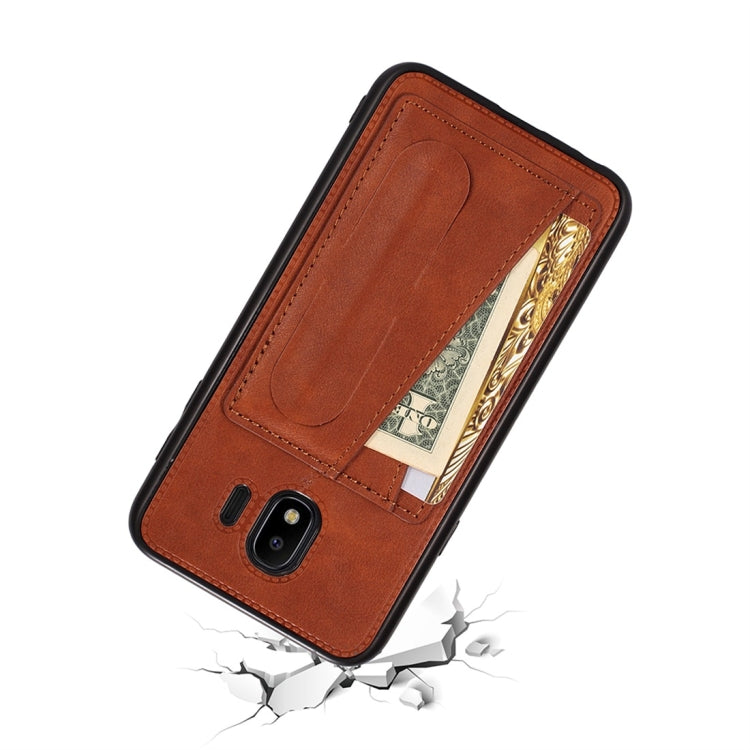 For Galaxy J4 (2018) Shockproof PC + PU Protective Case with Spring Holder & Card Slot