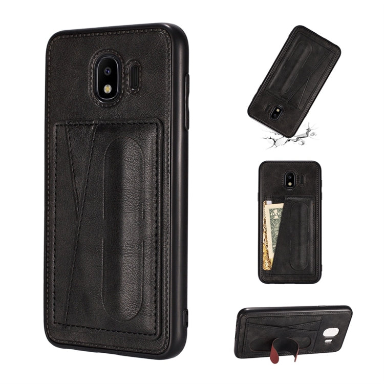 For Galaxy J4 (2018) Shockproof PC + PU Protective Case with Spring Holder & Card Slot