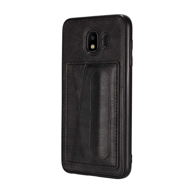 For Galaxy J4 (2018) Shockproof PC + PU Protective Case with Spring Holder & Card Slot