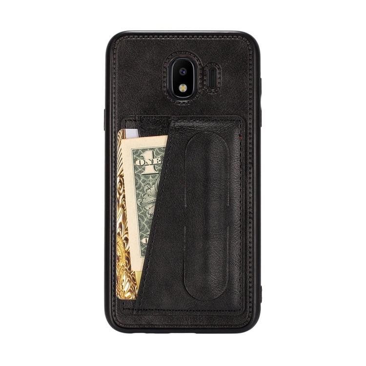 For Galaxy J4 (2018) Shockproof PC + PU Protective Case with Spring Holder & Card Slot