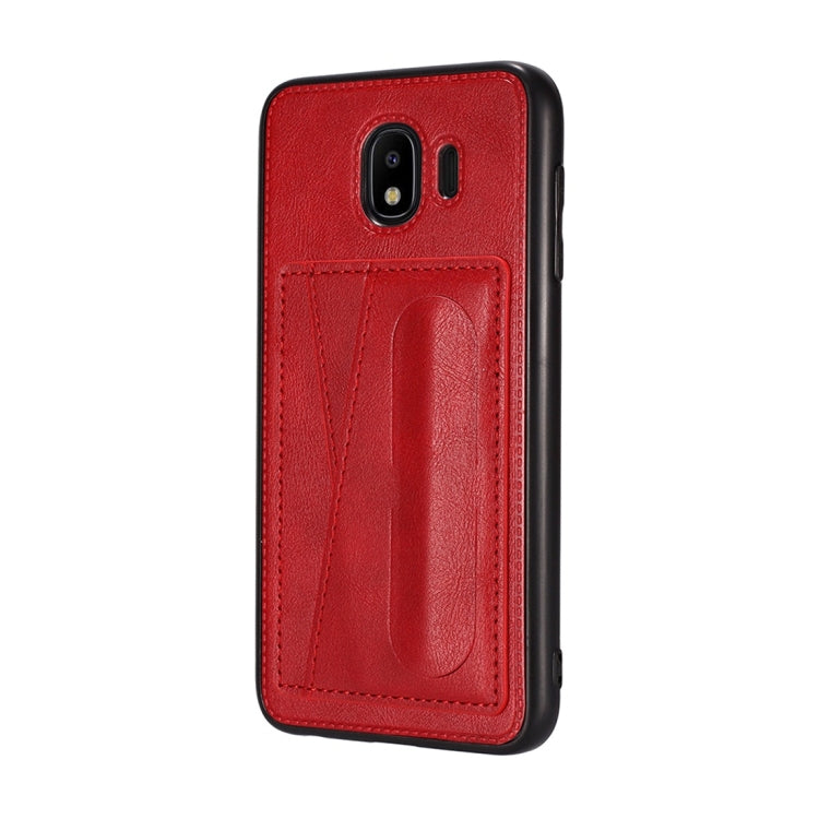 For Galaxy J4 (2018) Shockproof PC + PU Protective Case with Spring Holder & Card Slot