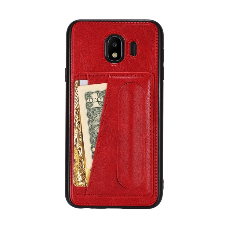 For Galaxy J4 (2018) Shockproof PC + PU Protective Case with Spring Holder & Card Slot