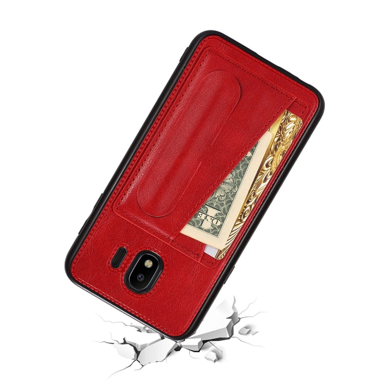 For Galaxy J4 (2018) Shockproof PC + PU Protective Case with Spring Holder & Card Slot