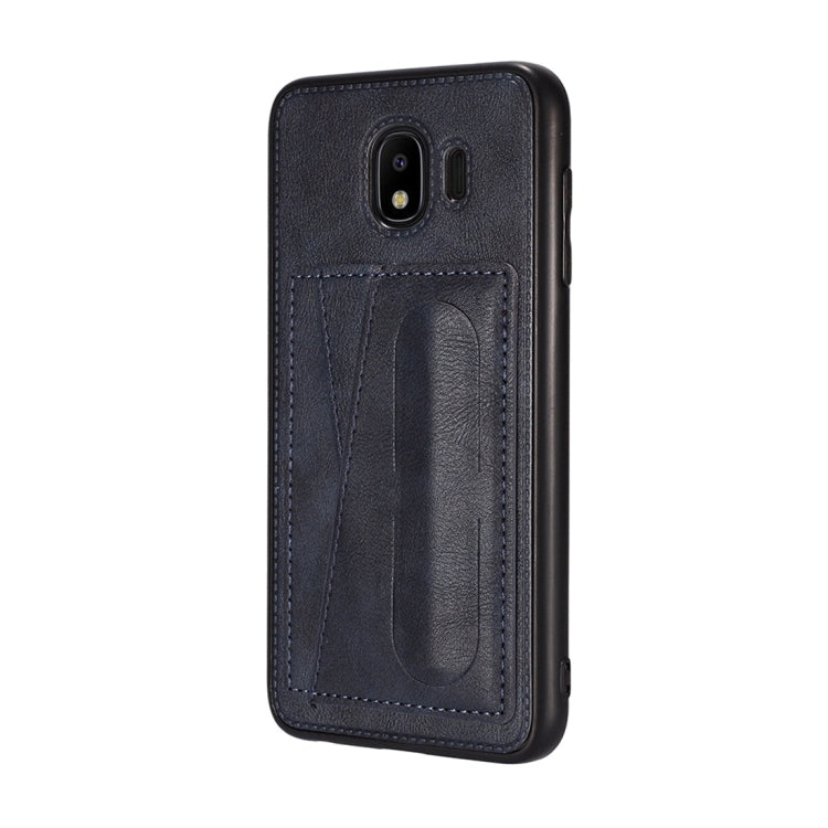 For Galaxy J4 (2018) Shockproof PC + PU Protective Case with Spring Holder & Card Slot