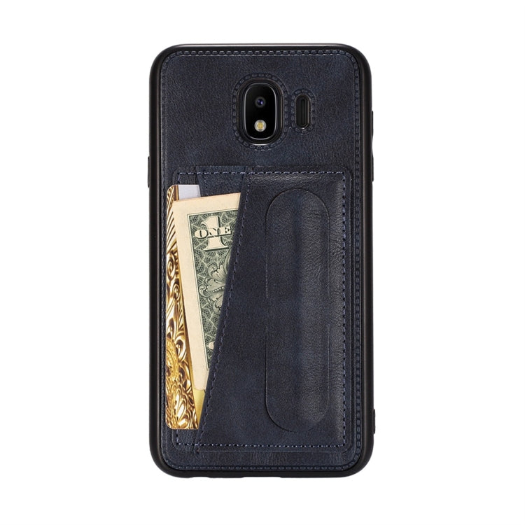For Galaxy J4 (2018) Shockproof PC + PU Protective Case with Spring Holder & Card Slot