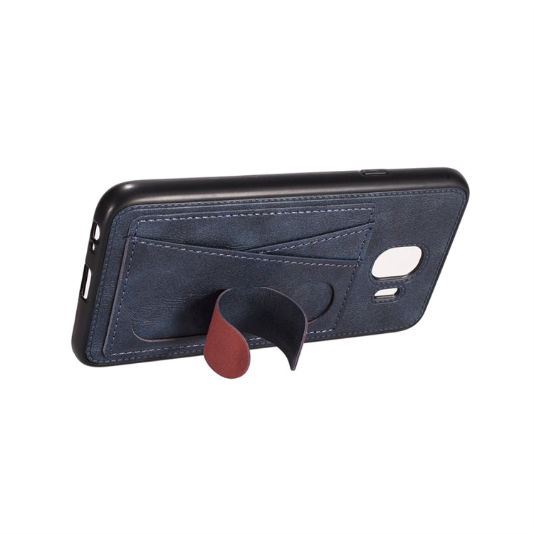 For Galaxy J4 (2018) Shockproof PC + PU Protective Case with Spring Holder & Card Slot
