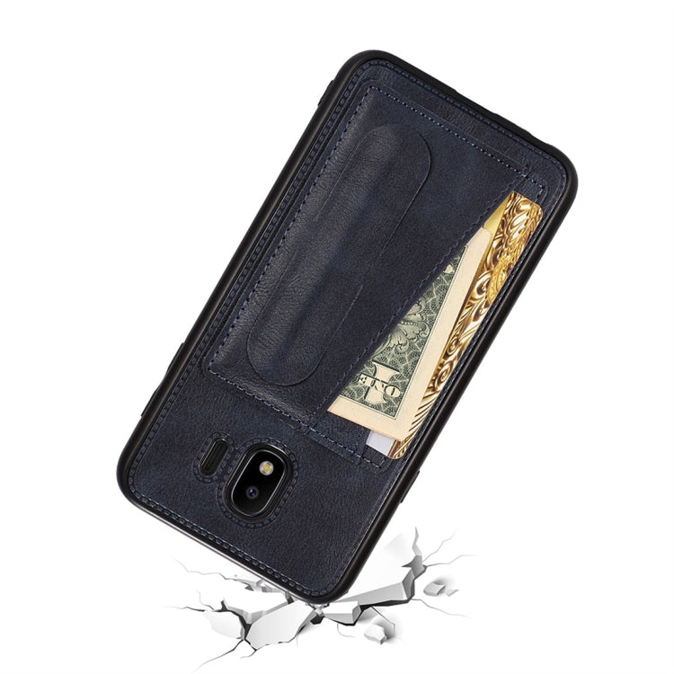 For Galaxy J4 (2018) Shockproof PC + PU Protective Case with Spring Holder & Card Slot