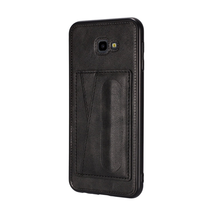 For Galaxy J4+ Shockproof PC + PU Protective Case with Spring Holder & Card Slot