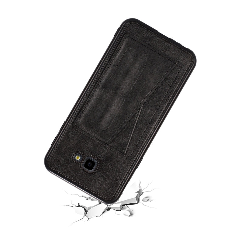 For Galaxy J4+ Shockproof PC + PU Protective Case with Spring Holder & Card Slot