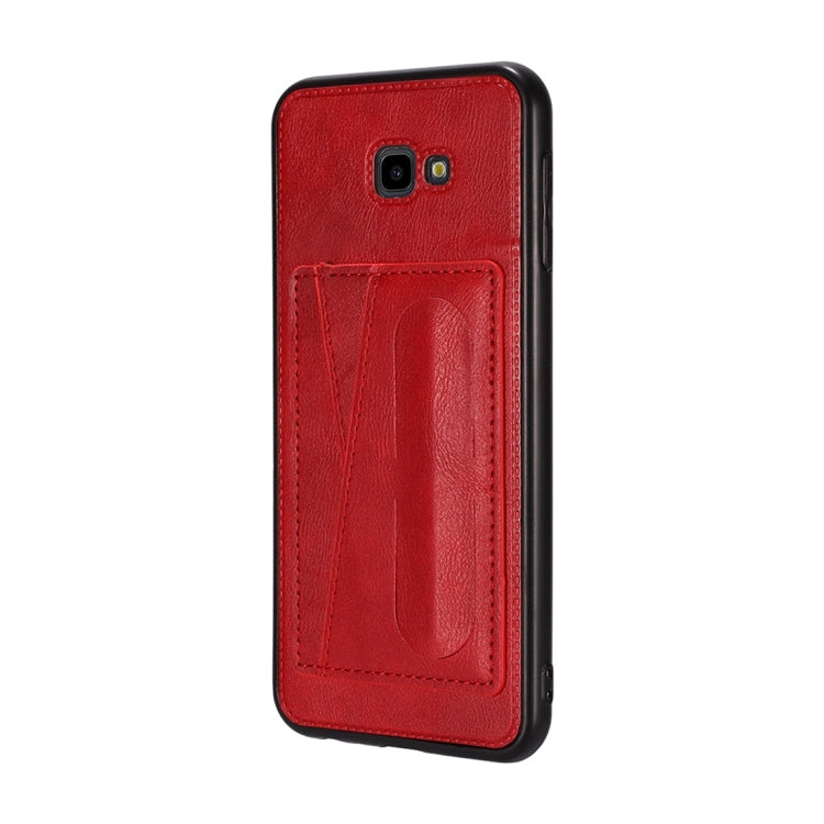For Galaxy J4+ Shockproof PC + PU Protective Case with Spring Holder & Card Slot