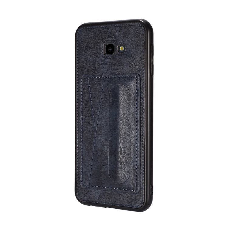 For Galaxy J4+ Shockproof PC + PU Protective Case with Spring Holder & Card Slot