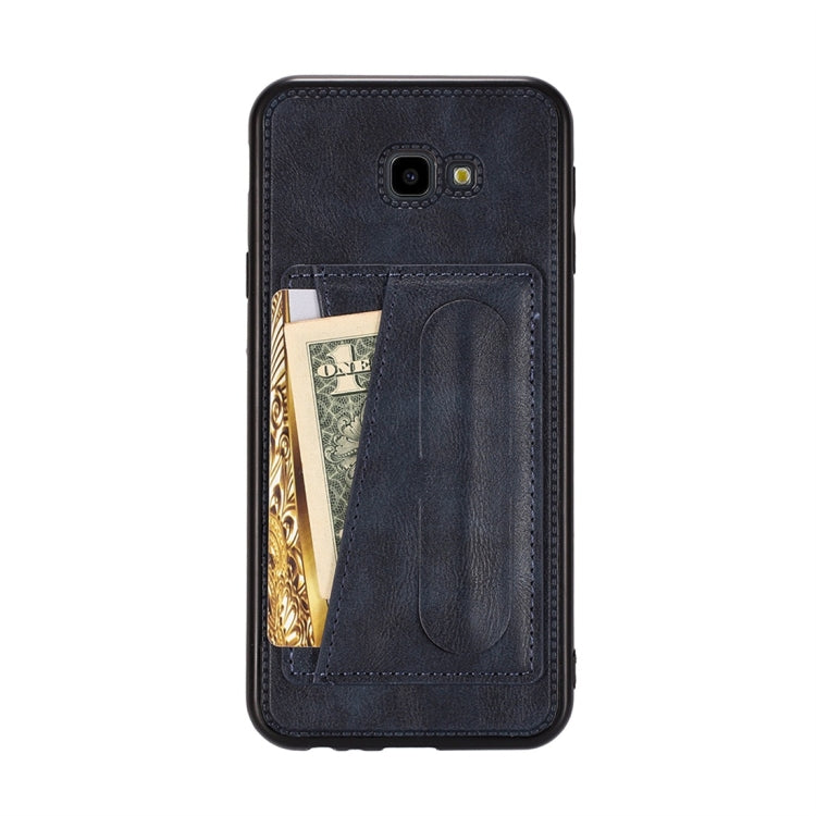 For Galaxy J4+ Shockproof PC + PU Protective Case with Spring Holder & Card Slot