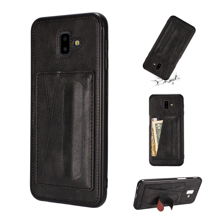 For Galaxy J6 (2018) Shockproof PC + PU Protective Case with Spring Holder & Card Slot