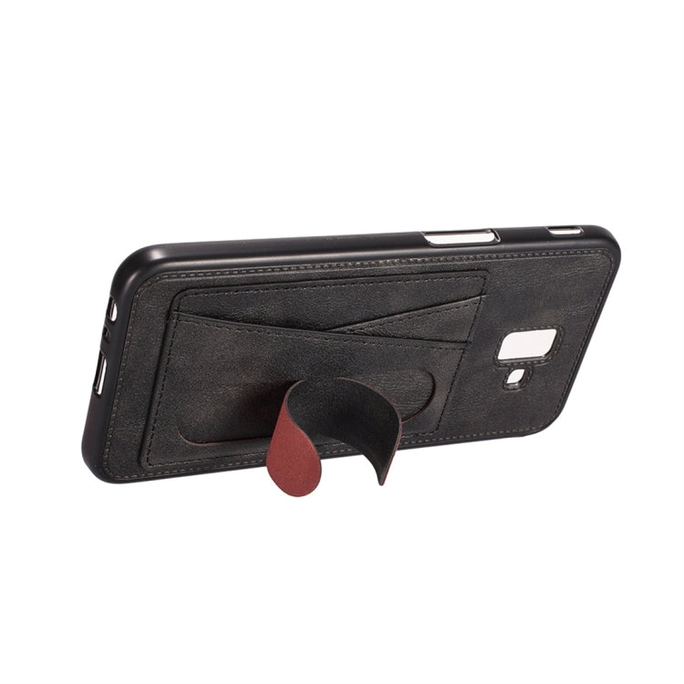 For Galaxy J6 (2018) Shockproof PC + PU Protective Case with Spring Holder & Card Slot