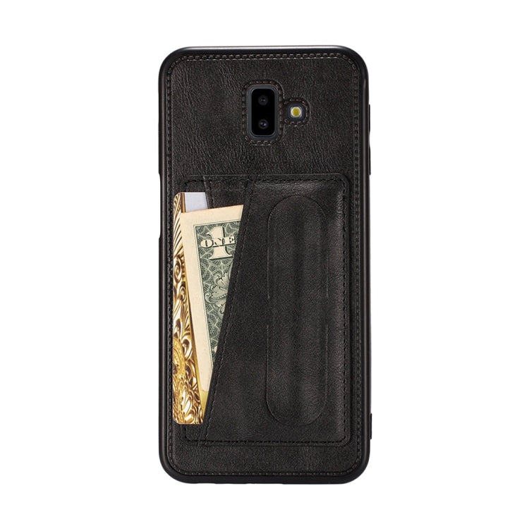 For Galaxy J6+ Shockproof PC + PU Protective Case with Spring Holder & Card Slot