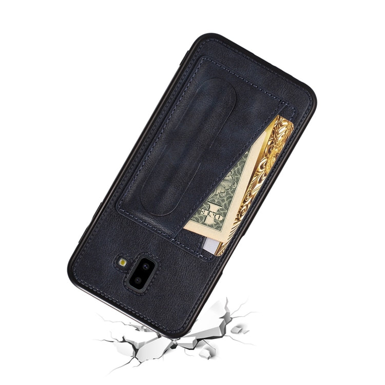 For Galaxy J6+ Shockproof PC + PU Protective Case with Spring Holder & Card Slot
