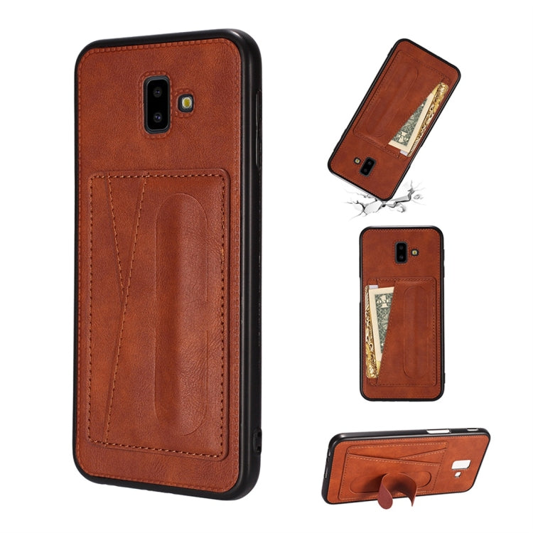 For Galaxy J8 (2018) Shockproof PC + PU Protective Case with Spring Holder & Card Slot