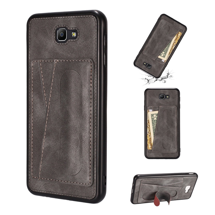 For Galaxy On7 (2016) Shockproof PC + PU Protective Case with Spring Holder & Card Slot