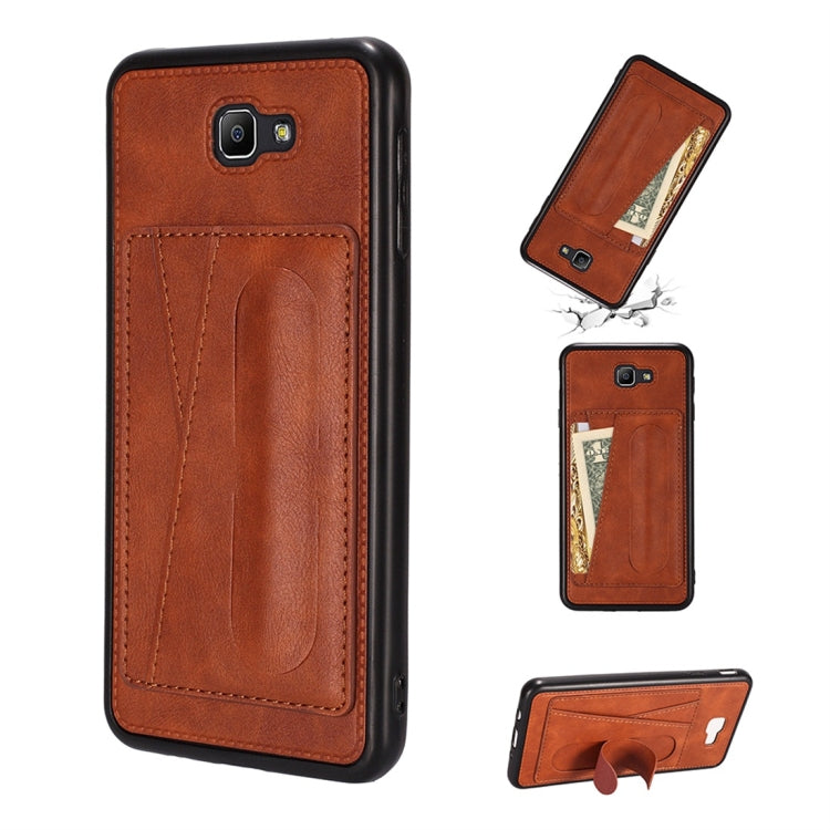 For Galaxy On7 (2016) Shockproof PC + PU Protective Case with Spring Holder & Card Slot