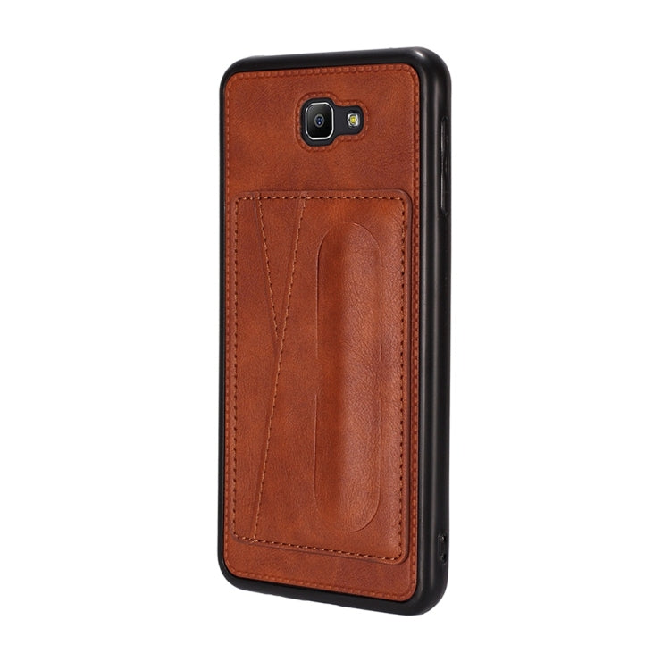 For Galaxy On7 (2016) Shockproof PC + PU Protective Case with Spring Holder & Card Slot
