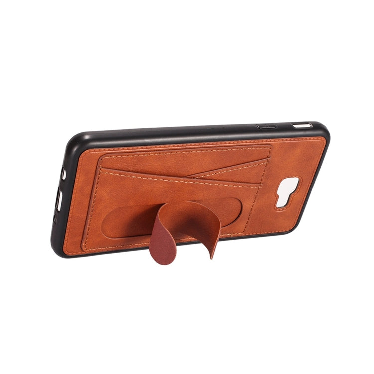 For Galaxy On7 (2016) Shockproof PC + PU Protective Case with Spring Holder & Card Slot