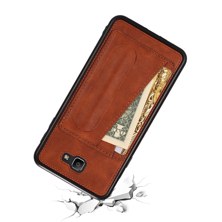 For Galaxy On7 (2016) Shockproof PC + PU Protective Case with Spring Holder & Card Slot