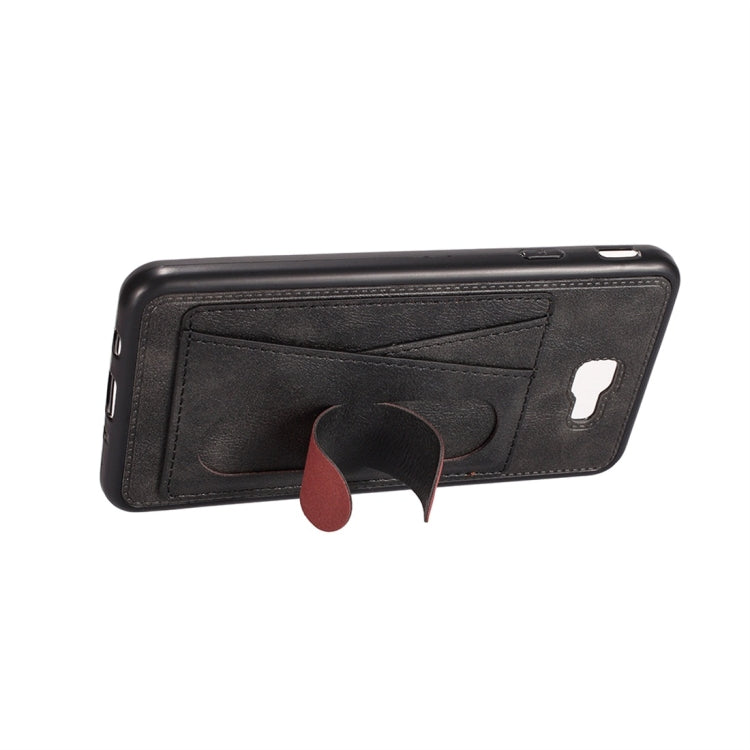For Galaxy On7 (2016) Shockproof PC + PU Protective Case with Spring Holder & Card Slot