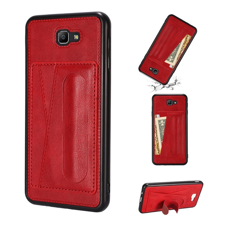 For Galaxy On7 (2016) Shockproof PC + PU Protective Case with Spring Holder & Card Slot