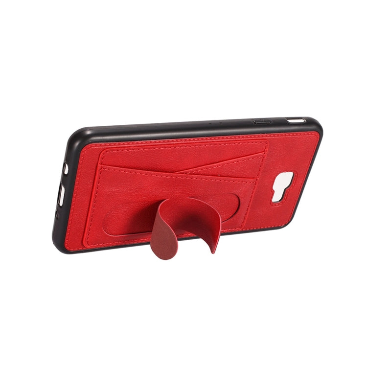 For Galaxy On7 (2016) Shockproof PC + PU Protective Case with Spring Holder & Card Slot