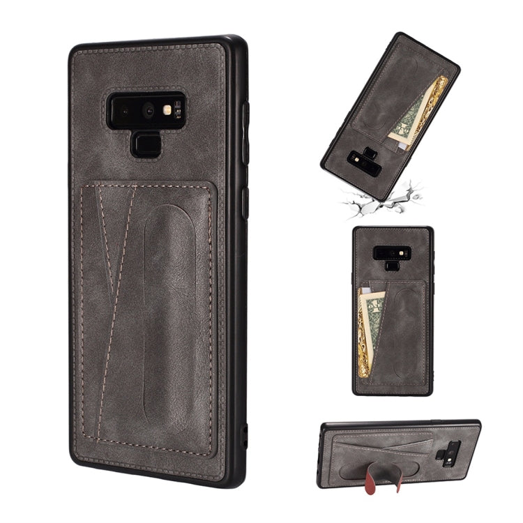 For Galaxy Note 9 Shockproof PC + PU Protective Case with Spring Holder & Card Slot
