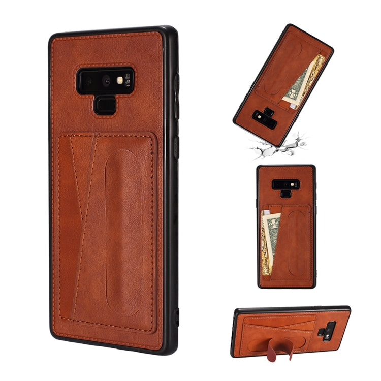 For Galaxy Note 9 Shockproof PC + PU Protective Case with Spring Holder & Card Slot