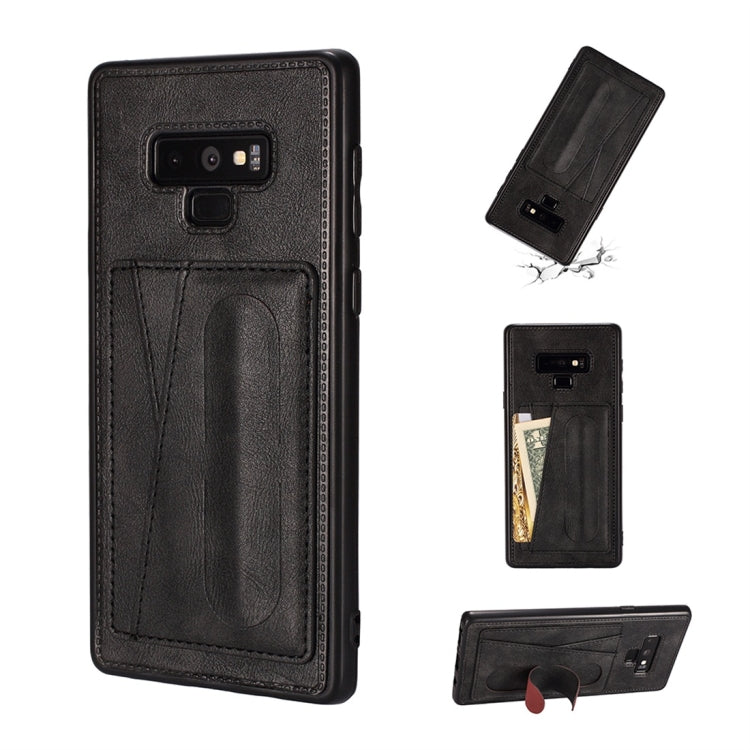 For Galaxy Note 9 Shockproof PC + PU Protective Case with Spring Holder & Card Slot