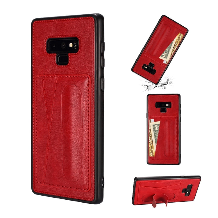 For Galaxy Note 9 Shockproof PC + PU Protective Case with Spring Holder & Card Slot