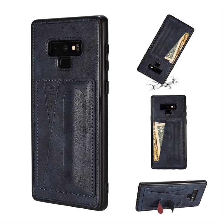 For Galaxy Note 9 Shockproof PC + PU Protective Case with Spring Holder & Card Slot