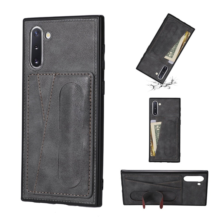 For Galaxy Note 10 Shockproof PC + PU Protective Case with Spring Holder & Card Slot