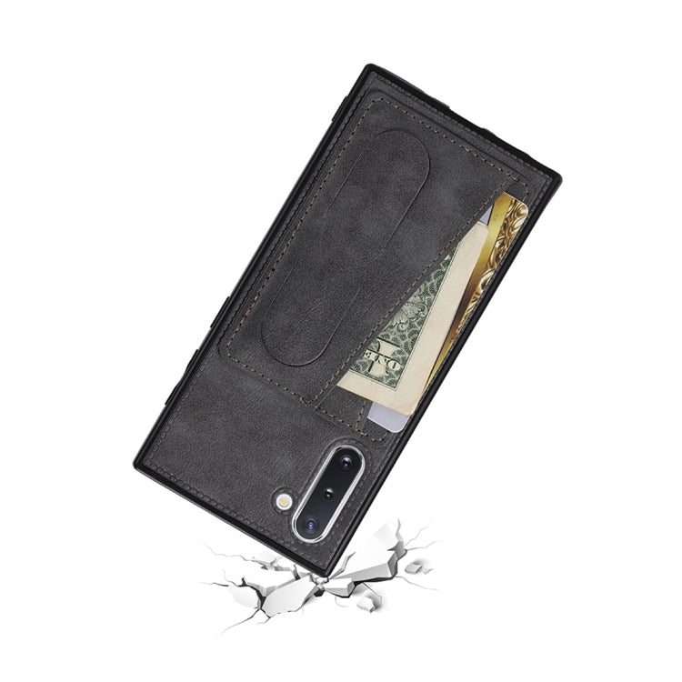For Galaxy Note 10 Shockproof PC + PU Protective Case with Spring Holder & Card Slot