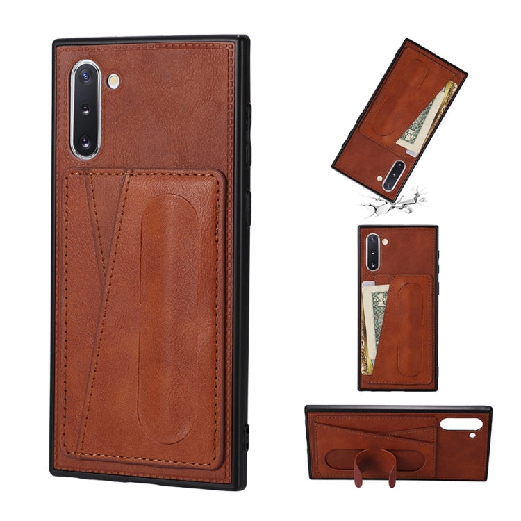For Galaxy Note 10 Shockproof PC + PU Protective Case with Spring Holder & Card Slot