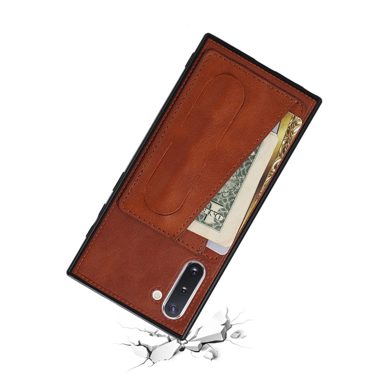 For Galaxy Note 10 Shockproof PC + PU Protective Case with Spring Holder & Card Slot