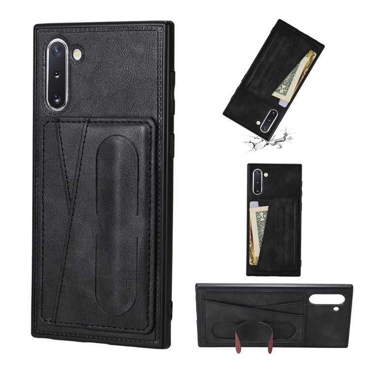 For Galaxy Note 10 Shockproof PC + PU Protective Case with Spring Holder & Card Slot