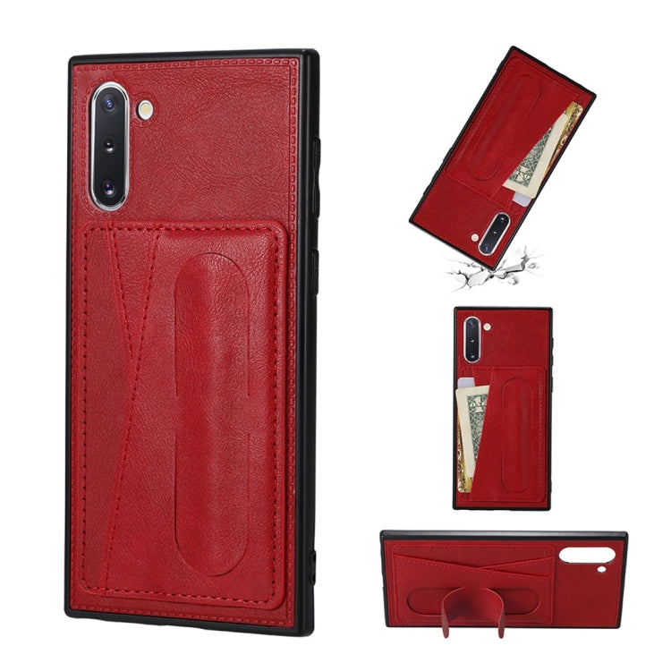 For Galaxy Note 10 Shockproof PC + PU Protective Case with Spring Holder & Card Slot