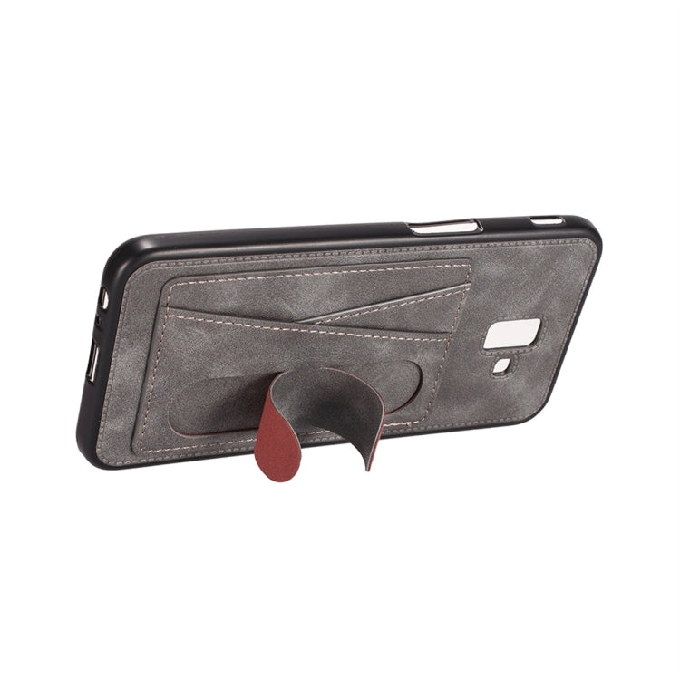 For Galaxy A6+ (2018) Shockproof PC + PU Protective Case with Spring Holder & Card Slot