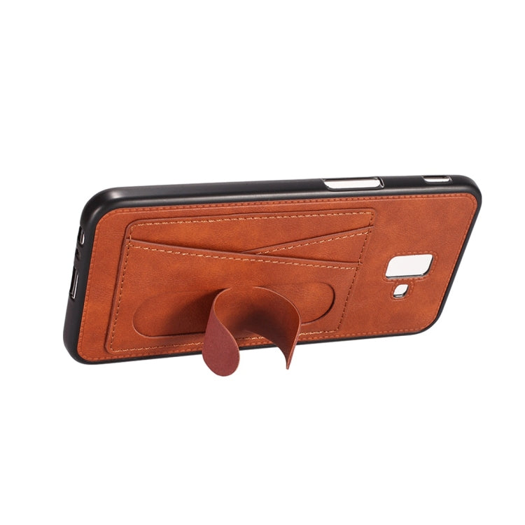 For Galaxy A6+ (2018) Shockproof PC + PU Protective Case with Spring Holder & Card Slot